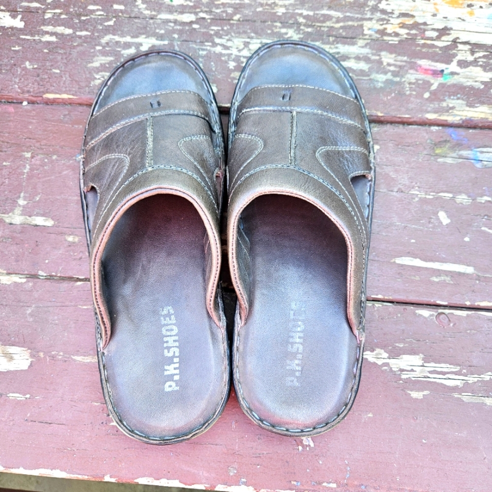 P.K. Shoes Men's Brown Leather Sandals Size 8 - Picture 12 of 16